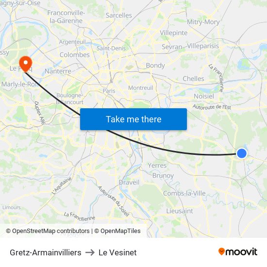 Gretz-Armainvilliers to Le Vesinet map