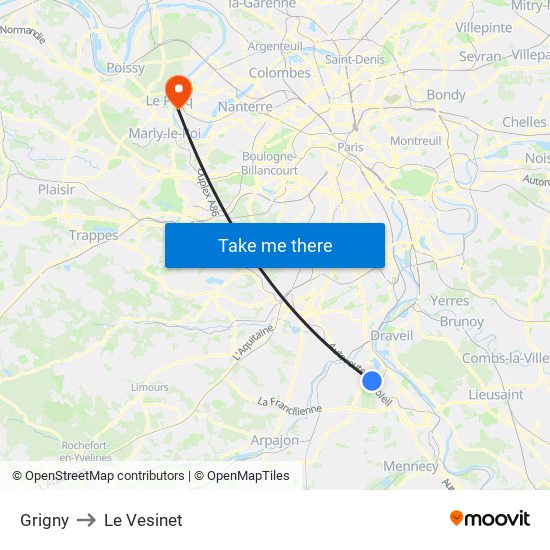 Grigny to Le Vesinet map