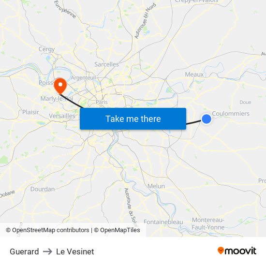 Guerard to Le Vesinet map