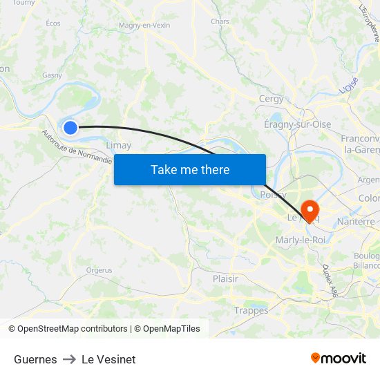 Guernes to Le Vesinet map