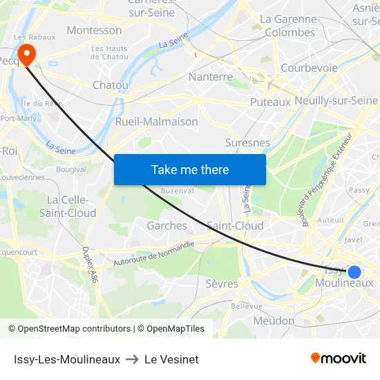 Issy-Les-Moulineaux to Le Vesinet map