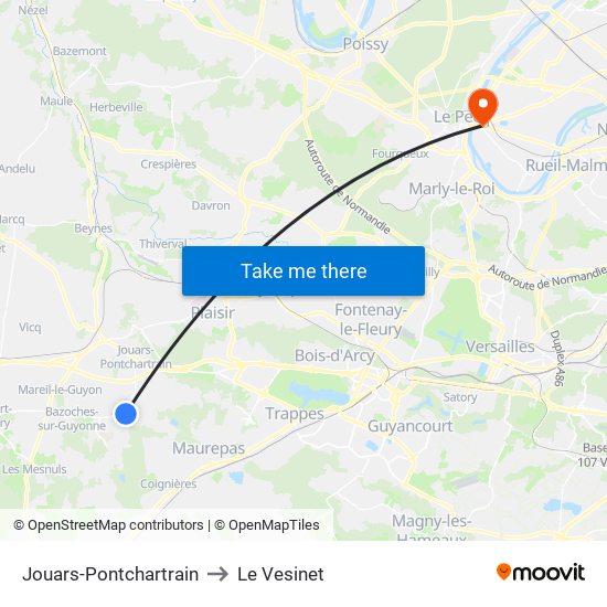 Jouars-Pontchartrain to Le Vesinet map