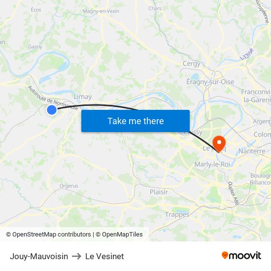 Jouy-Mauvoisin to Le Vesinet map