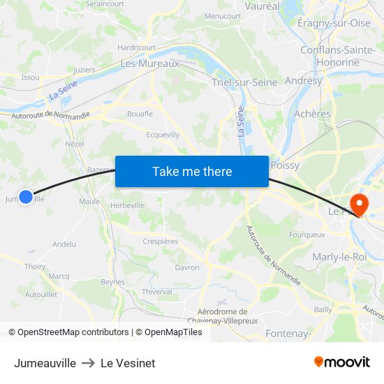 Jumeauville to Le Vesinet map