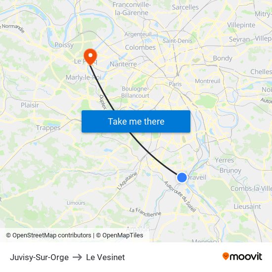 Juvisy-Sur-Orge to Le Vesinet map