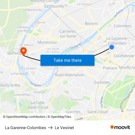 La Garenne-Colombes to Le Vesinet map