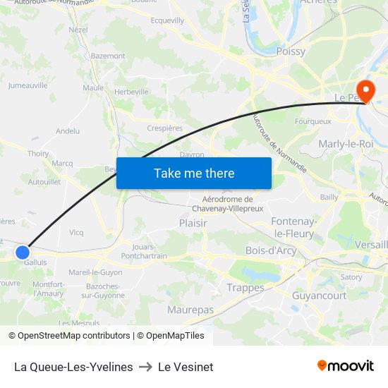 La Queue-Les-Yvelines to Le Vesinet map