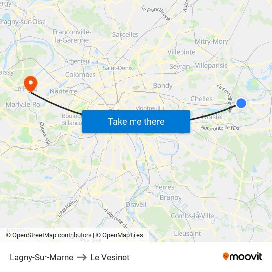 Lagny-Sur-Marne to Le Vesinet map