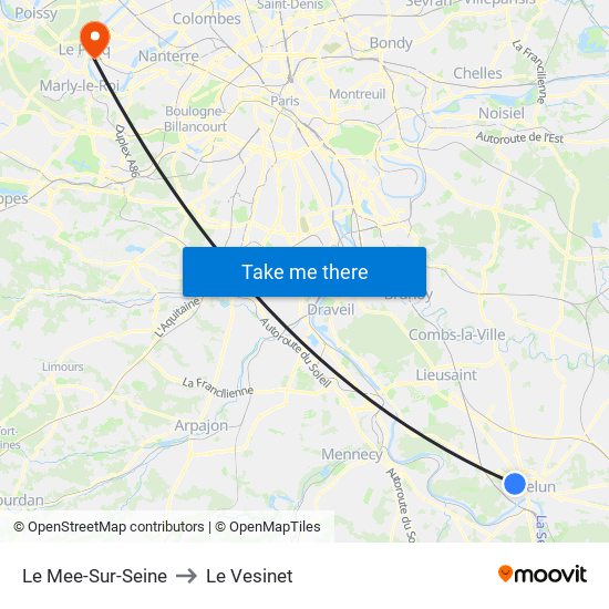 Le Mee-Sur-Seine to Le Vesinet map