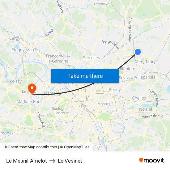 Le Mesnil-Amelot to Le Vesinet map