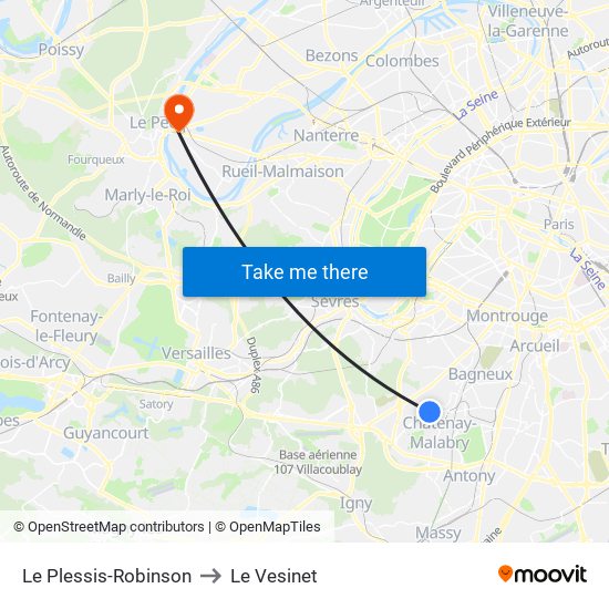 Le Plessis-Robinson to Le Vesinet map