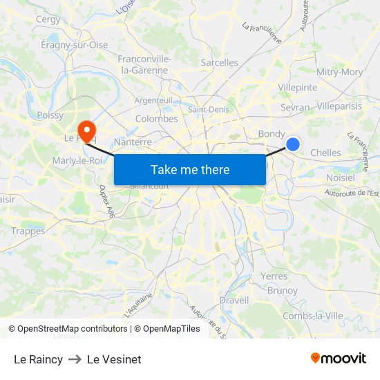 Le Raincy to Le Vesinet map