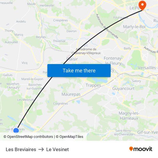 Les Breviaires to Le Vesinet map