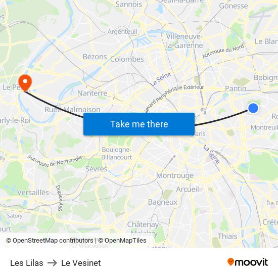 Les Lilas to Le Vesinet map