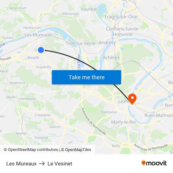 Les Mureaux to Le Vesinet map