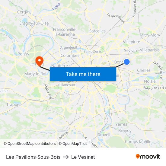 Les Pavillons-Sous-Bois to Le Vesinet map