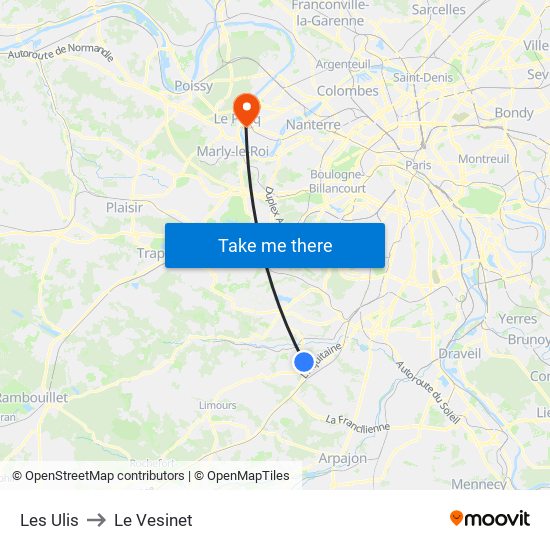 Les Ulis to Le Vesinet map