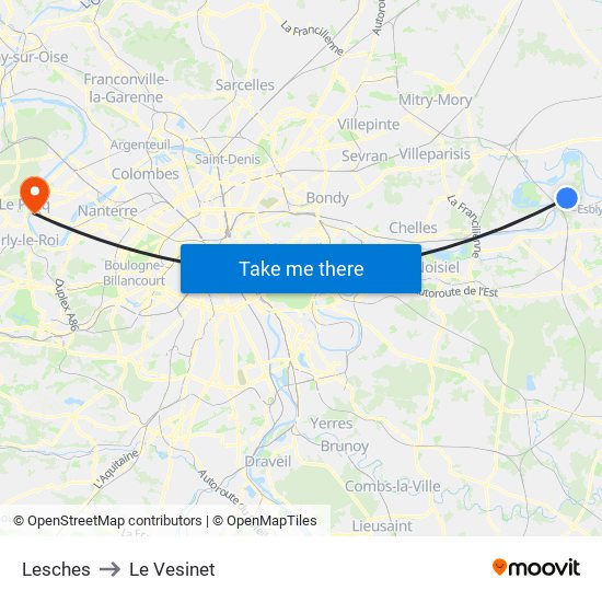 Lesches to Le Vesinet map