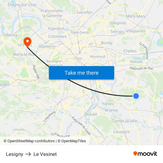 Lesigny to Le Vesinet map