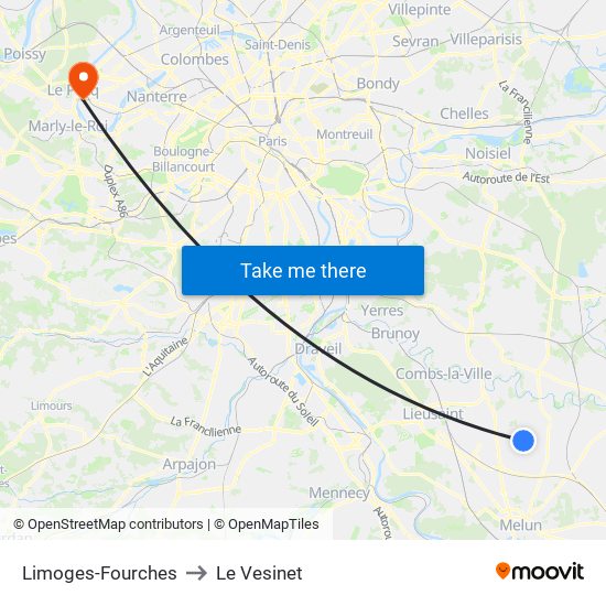 Limoges-Fourches to Le Vesinet map