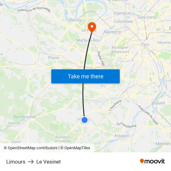 Limours to Le Vesinet map