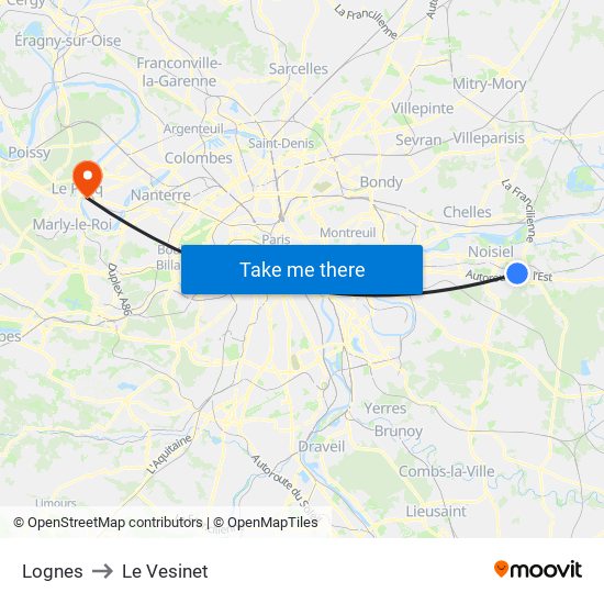 Lognes to Le Vesinet map