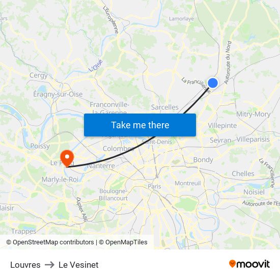 Louvres to Le Vesinet map