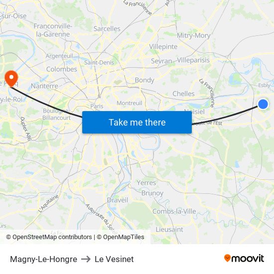Magny-Le-Hongre to Le Vesinet map