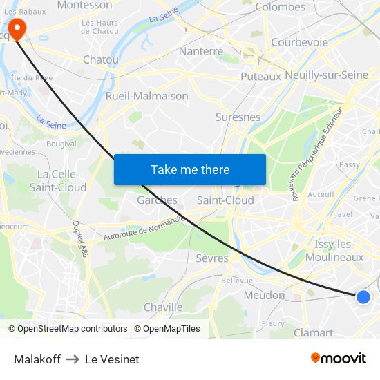 Malakoff to Le Vesinet map