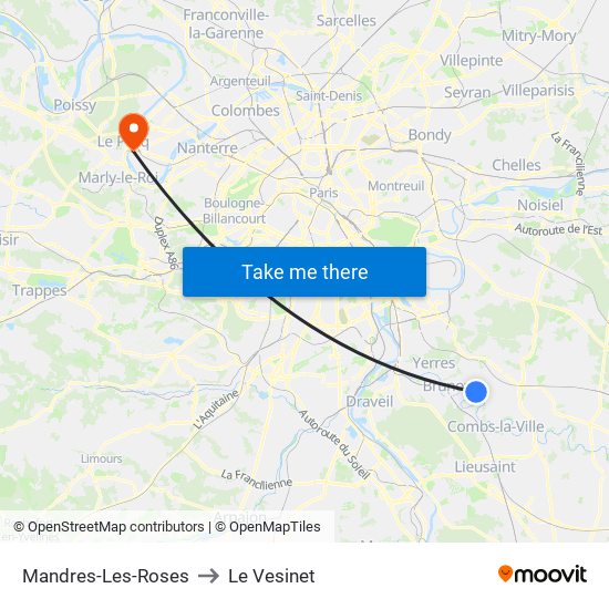 Mandres-Les-Roses to Le Vesinet map