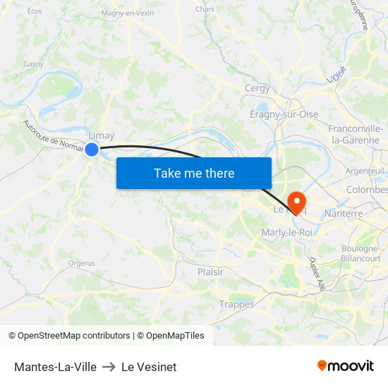 Mantes-La-Ville to Le Vesinet map