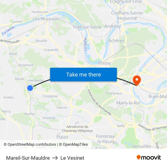 Mareil-Sur-Mauldre to Le Vesinet map