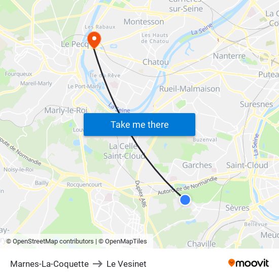 Marnes-La-Coquette to Le Vesinet map