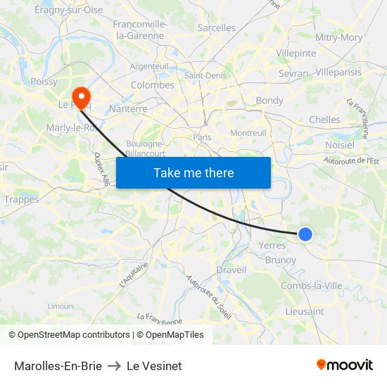 Marolles-En-Brie to Le Vesinet map