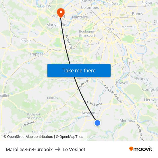 Marolles-En-Hurepoix to Le Vesinet map