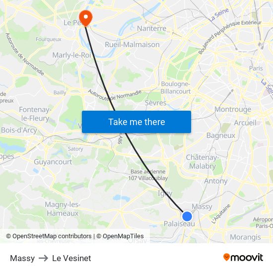 Massy to Le Vesinet map