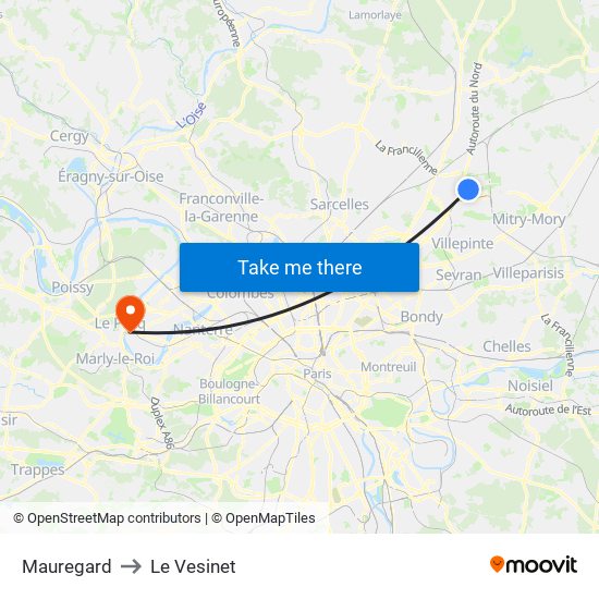 Mauregard to Le Vesinet map