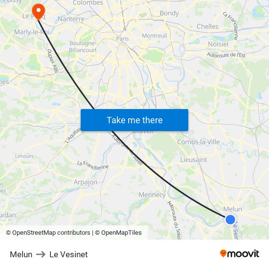 Melun to Le Vesinet map