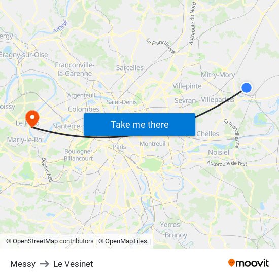 Messy to Le Vesinet map