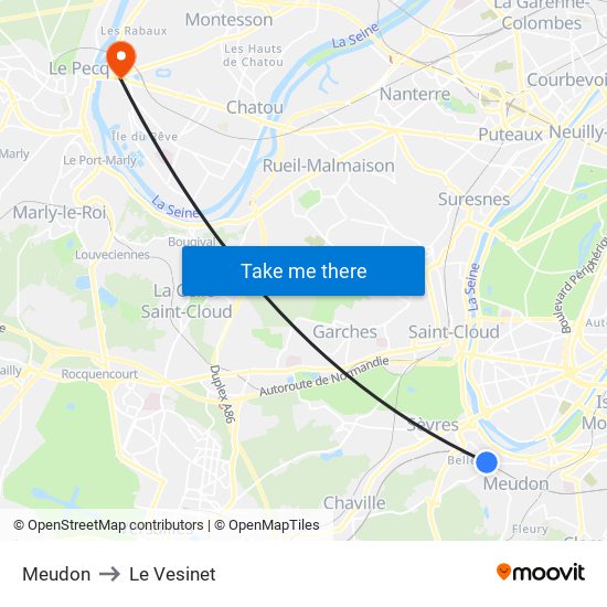 Meudon to Le Vesinet map