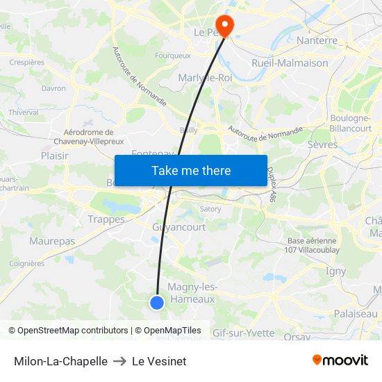 Milon-La-Chapelle to Le Vesinet map