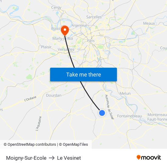 Moigny-Sur-Ecole to Le Vesinet map