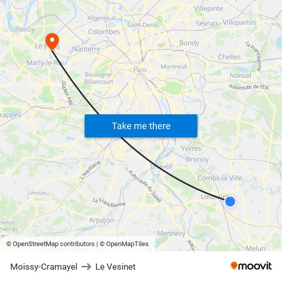 Moissy-Cramayel to Le Vesinet map