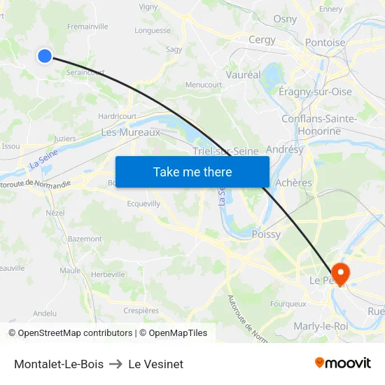 Montalet-Le-Bois to Le Vesinet map