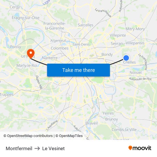Montfermeil to Le Vesinet map