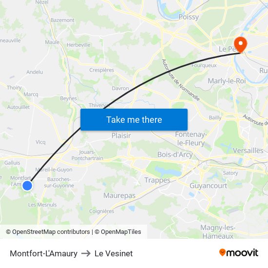 Montfort-L'Amaury to Le Vesinet map