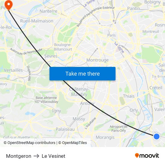 Montgeron to Le Vesinet map