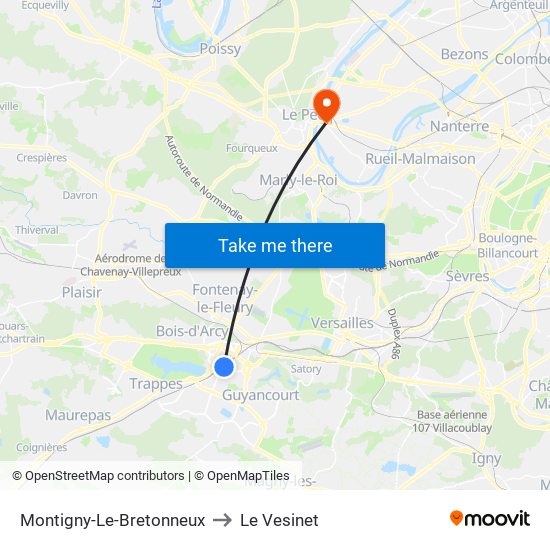 Montigny-Le-Bretonneux to Le Vesinet map
