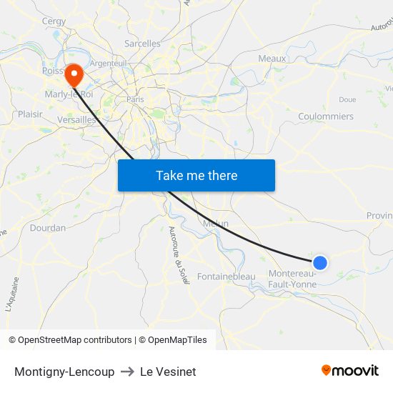 Montigny-Lencoup to Le Vesinet map