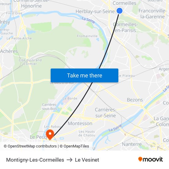 Montigny-Les-Cormeilles to Le Vesinet map